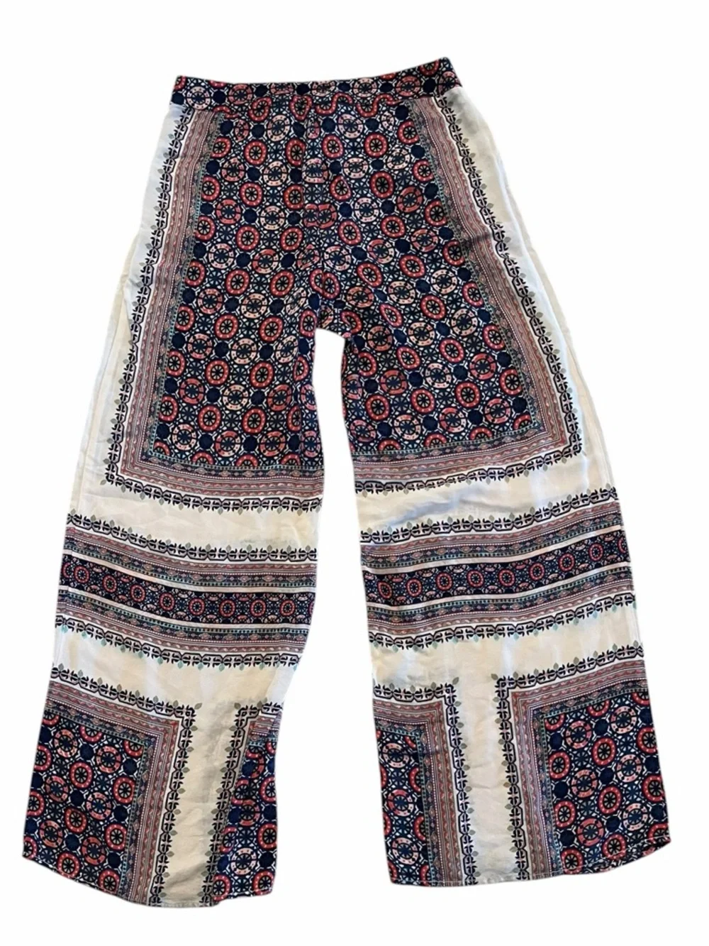 Anthropologie Elevenses Boho Scarf Print Palazzo Wide Leg Silk-Feel Pants 10 - Picture 6 of 11